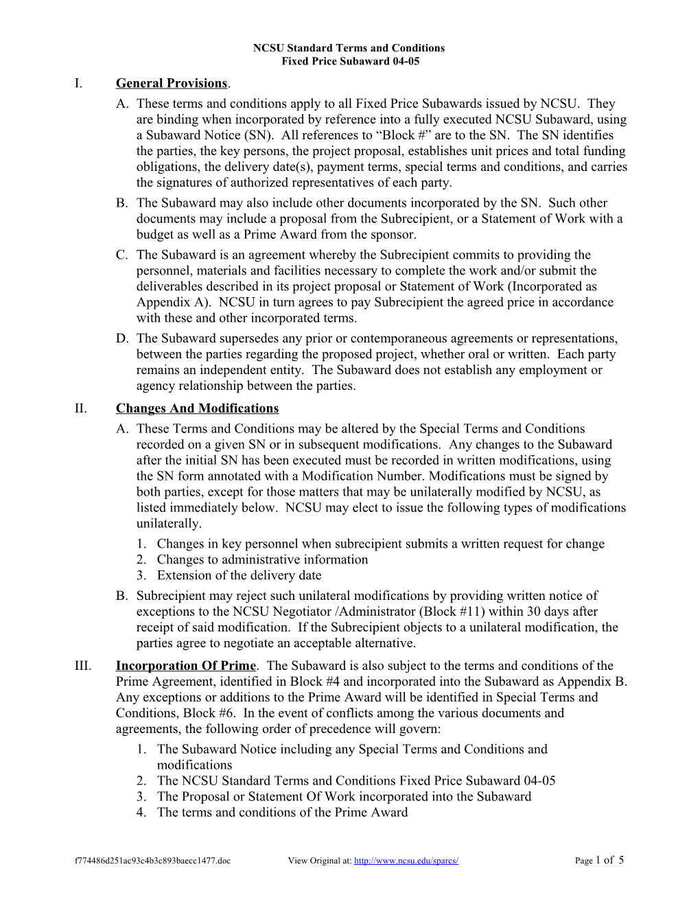 NCSU Standard Terms and Conditions