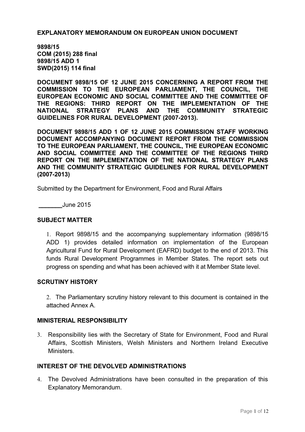 Explanatory Memorandum on European Union Document s1