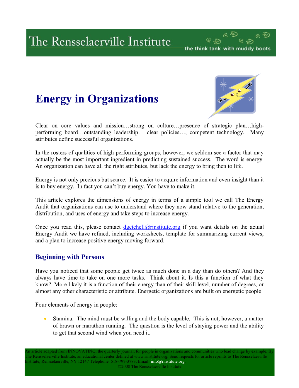 Energy Audits for People and Their Organizations