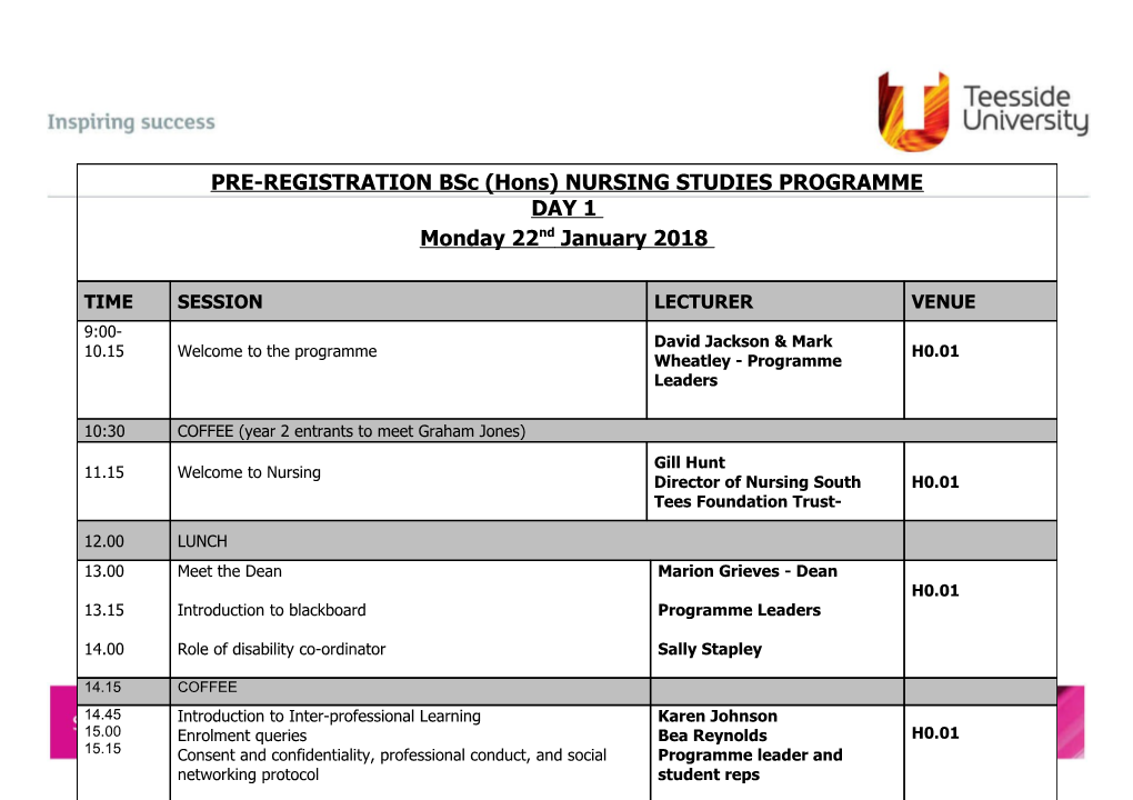 Bsc (Hons) Nursing Studies Programme