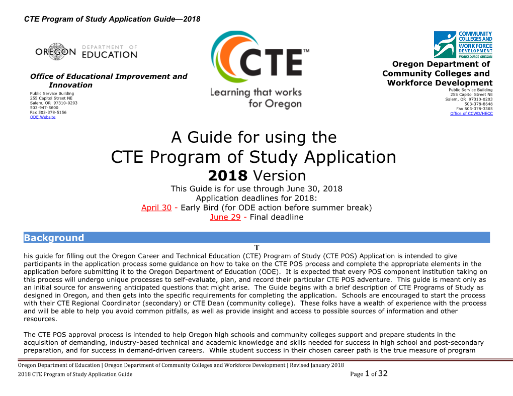 Guide to Using the Oregon CTE Program of Study Application 2018