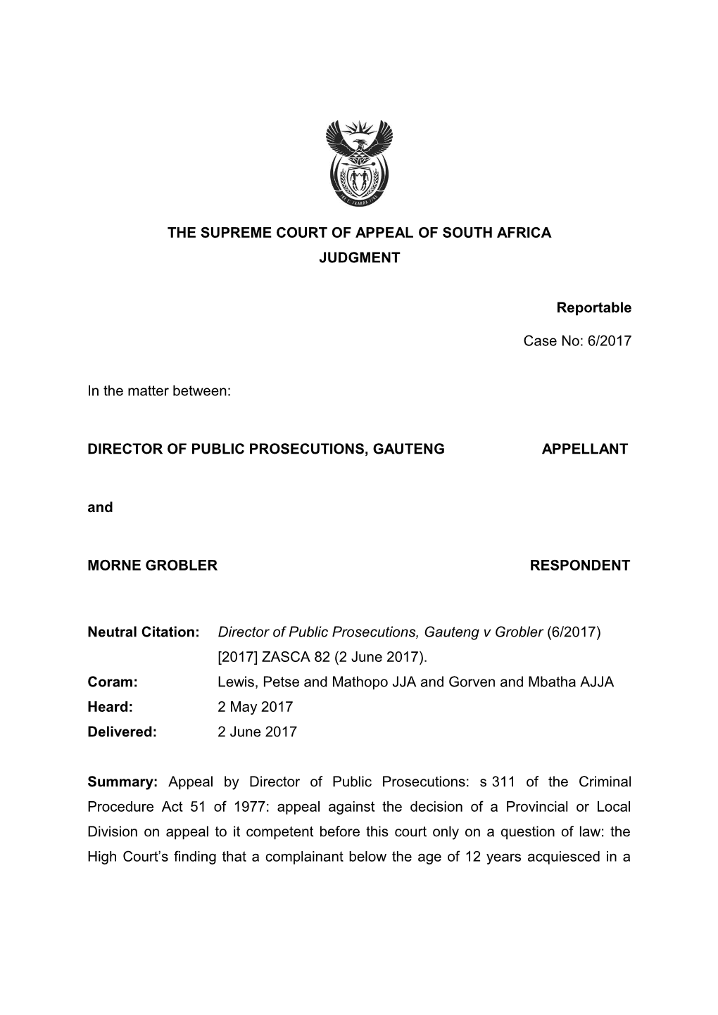 The Supreme Court of Appeal of South Africa s18