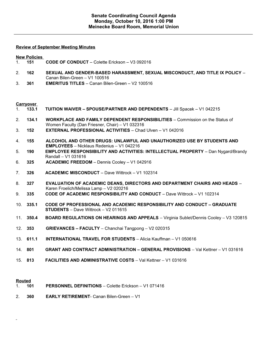 Senate Coordinating Council Agenda