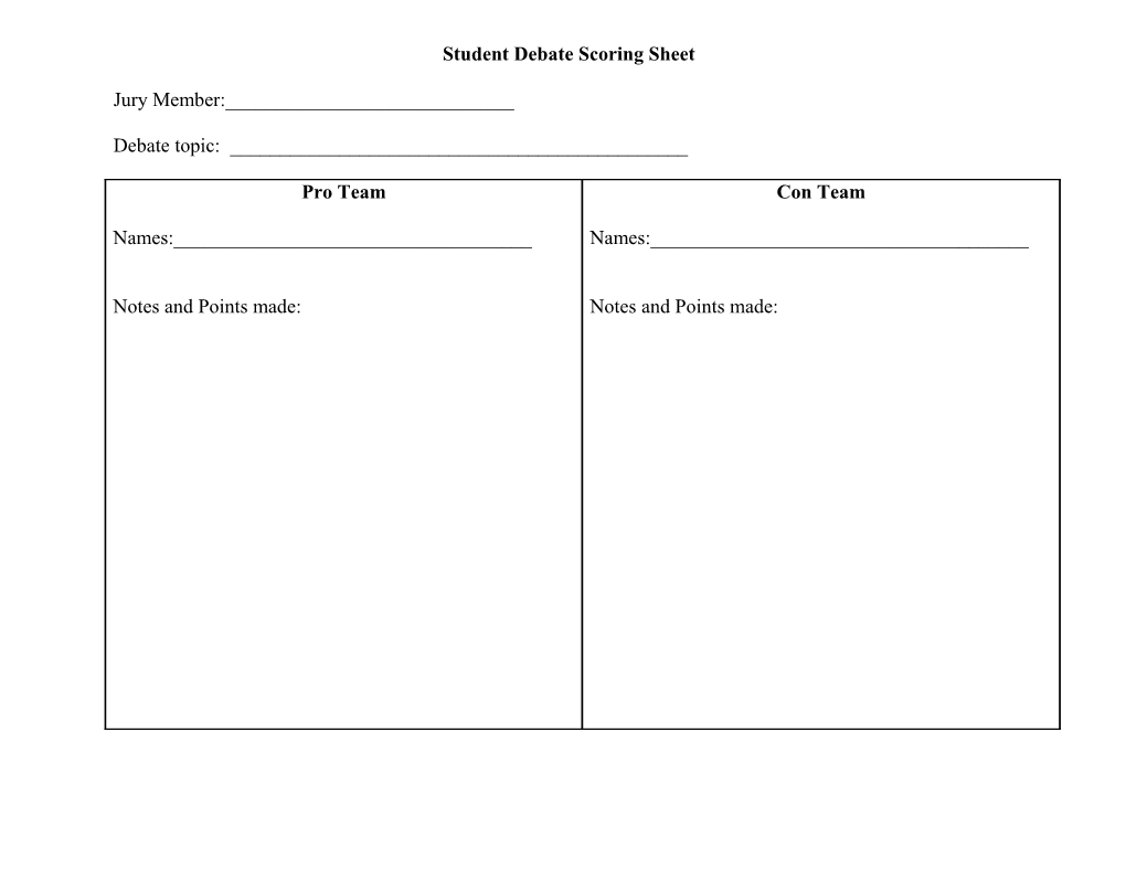 Student Debate Scoring Sheet