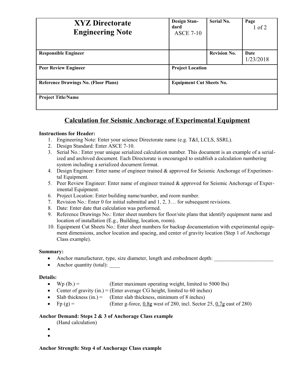 Calculation for Seismic Anchorage of Experimental Equipment