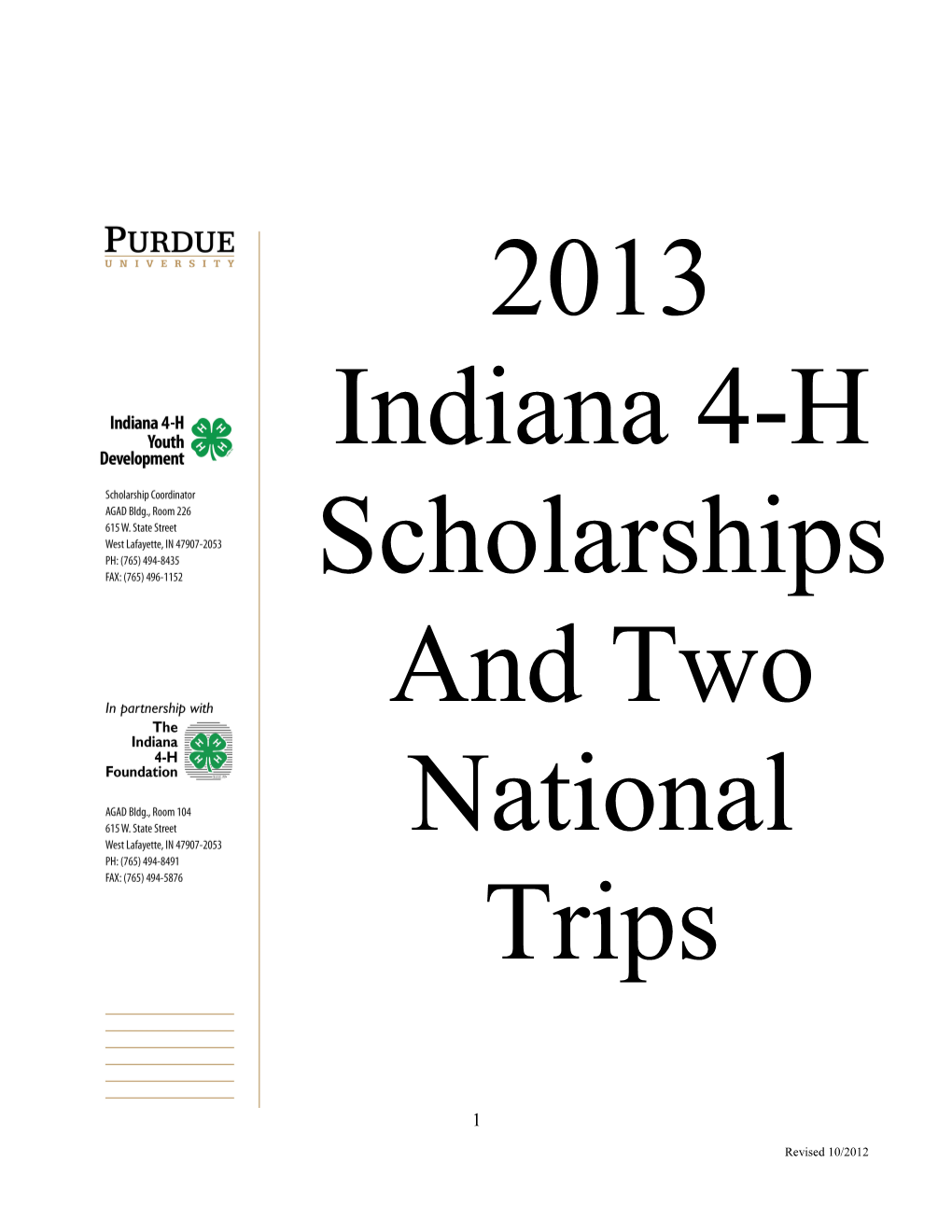 State 4-H Scholarships/Trips Packet for 2013