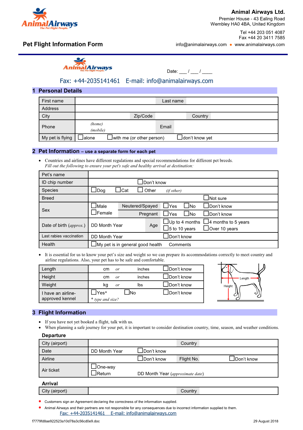 Pet Flight Information Form