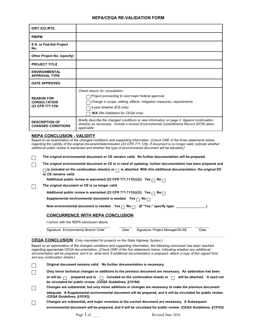 Proposed Categorical Exemption/Exclusion and Programmatic Categorical Exclusion Form