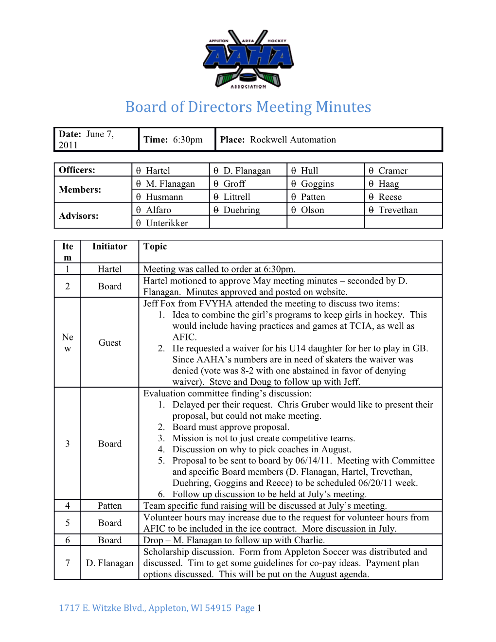 Board of Directors Meeting Minutes s12