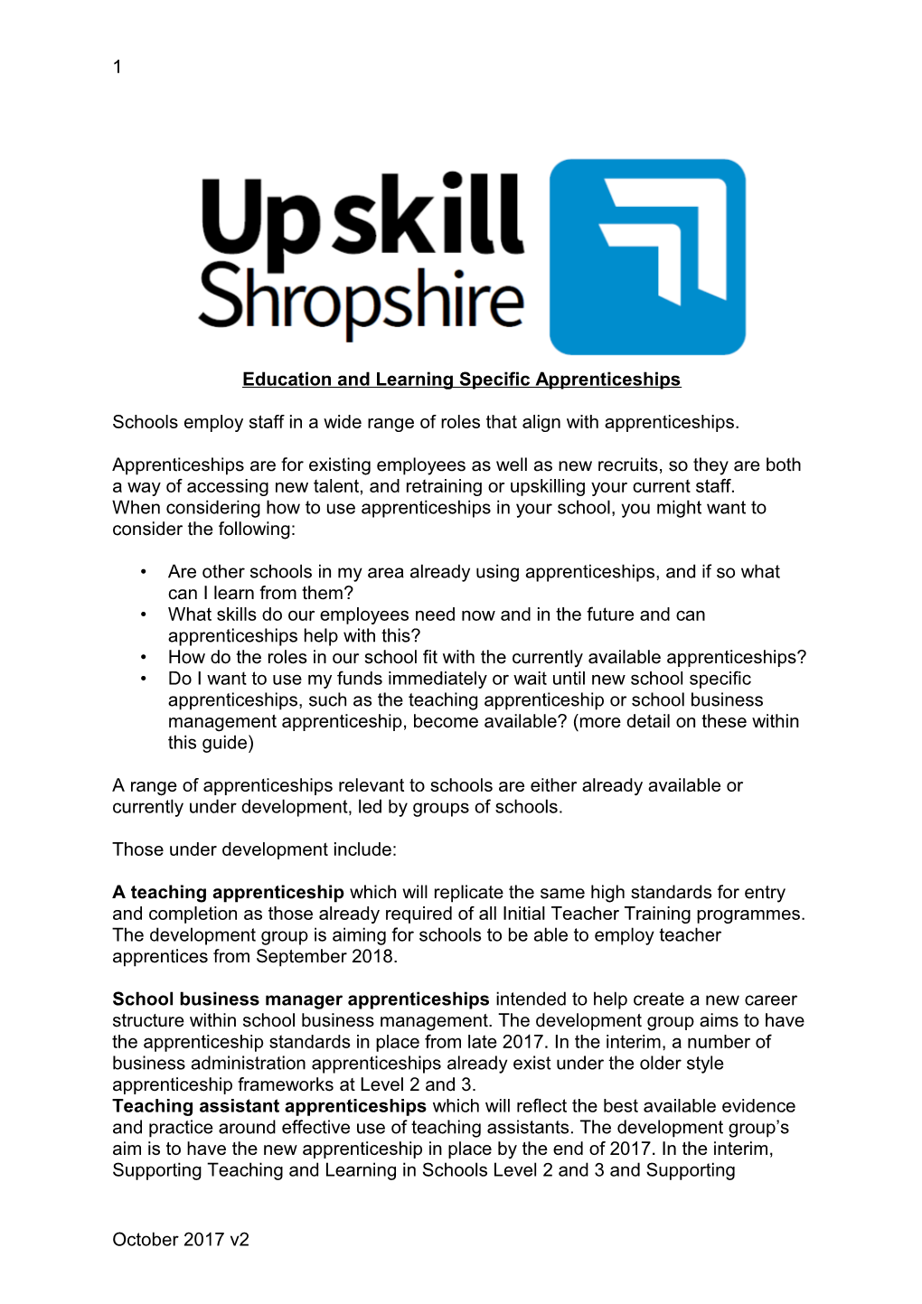 Education and Learning Specific Apprenticeships