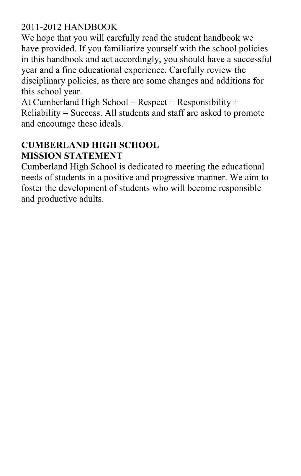 Cumberland High School Mission Statement