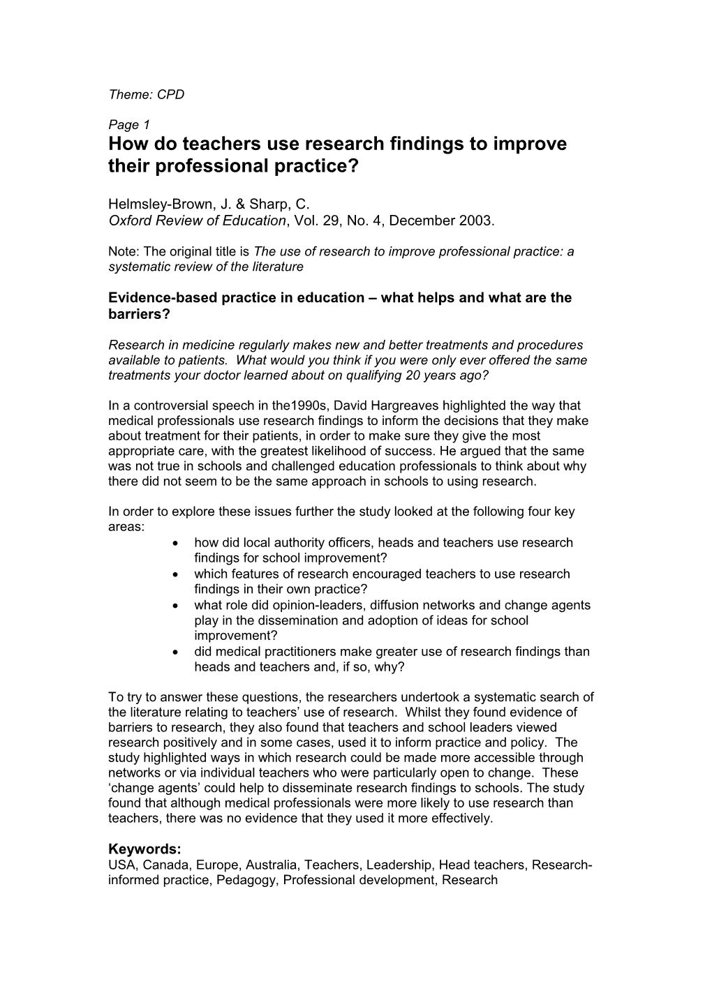How Do Teachers Use Research to Improve Their Professional Practice