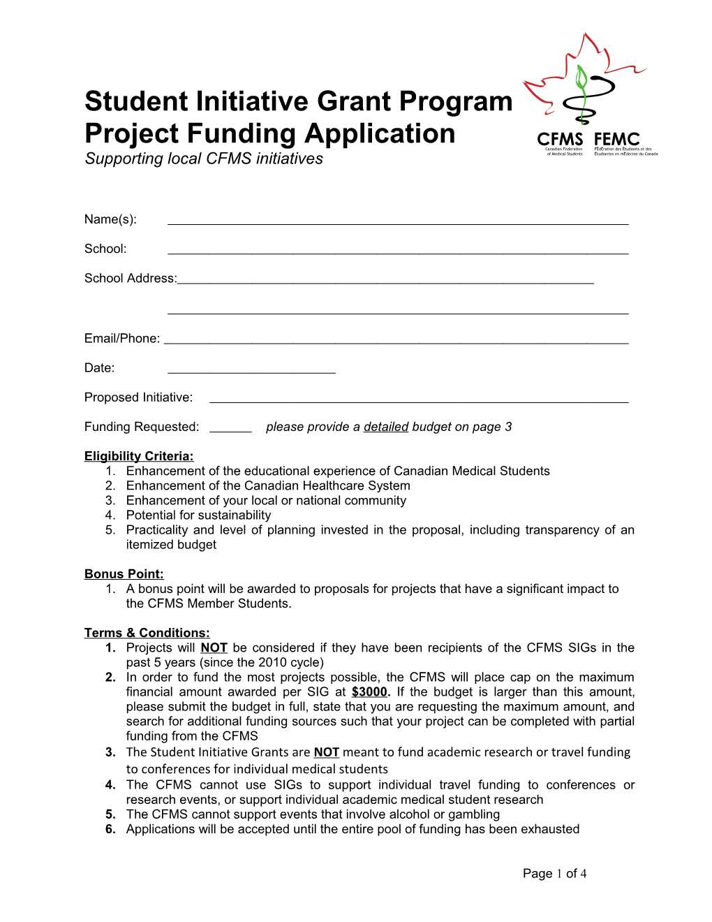 Project Funding Application