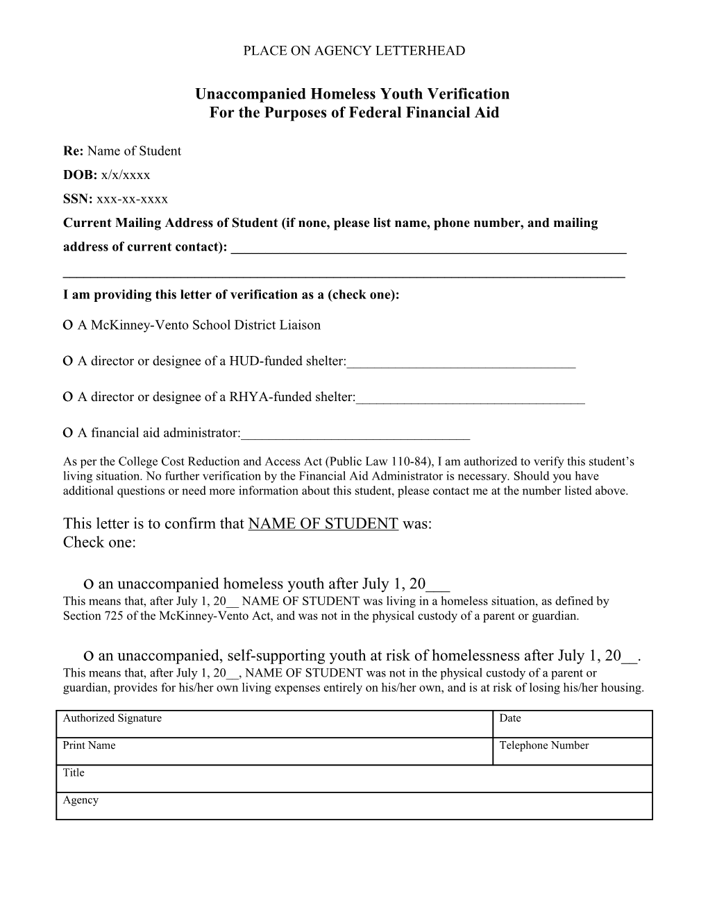 Sample Language for County Ward of Court Verification Letters