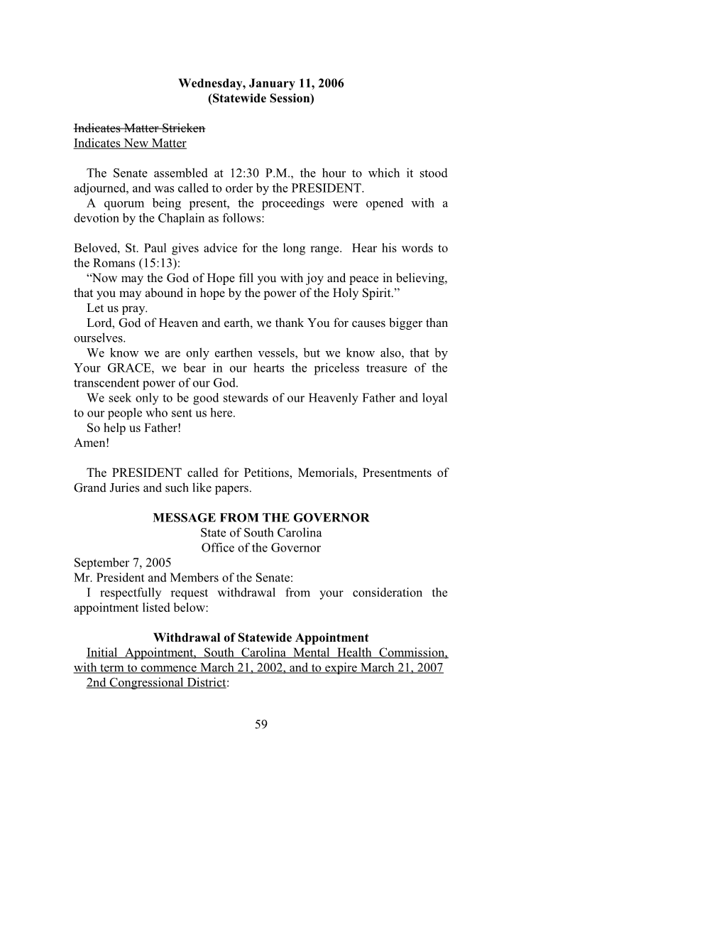 Senate Journal for Jan. 11, 2006 - South Carolina Legislature Online