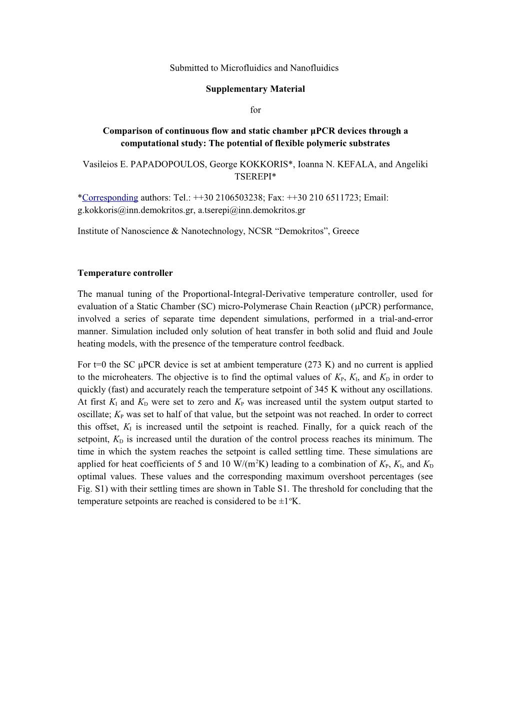 Submitted to Microfluidics and Nanofluidics