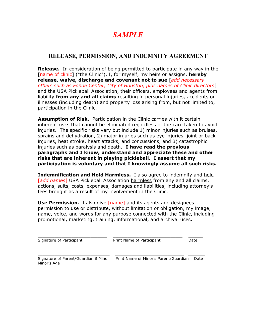 Release, Permission, and Indemnity Agreement