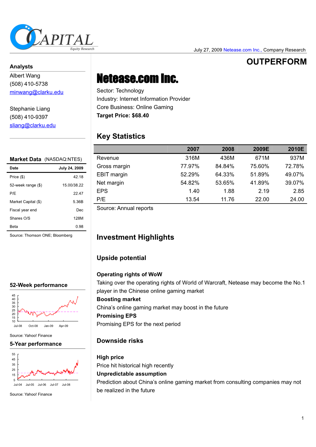 July 27, 2009 Netease.Com Inc., Company Research