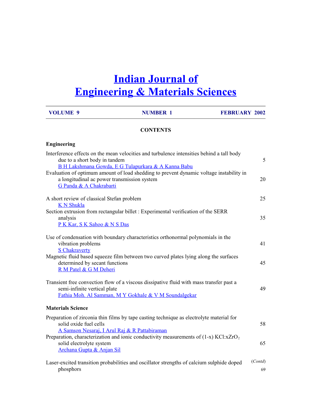 Indian Journal of Engineering & Materials Sciences