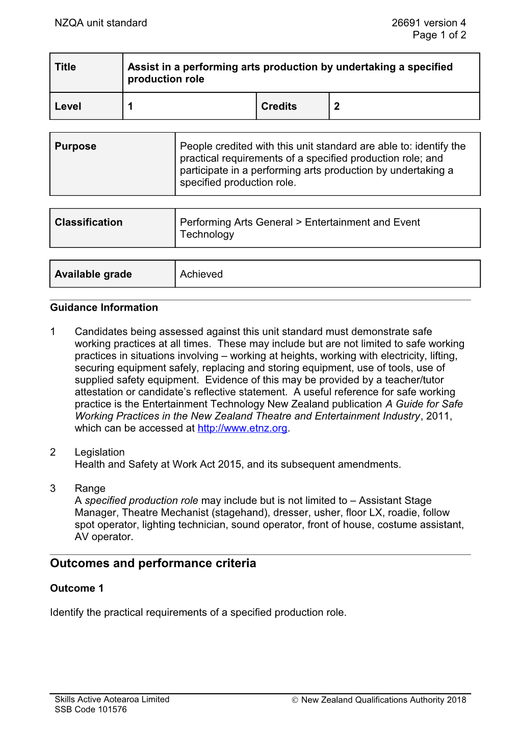 26691 Assist in a Performing Arts Production by Undertaking a Specified Production Role