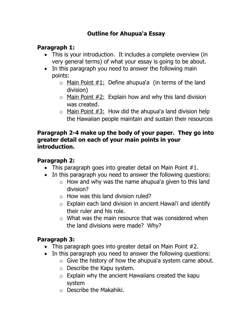 Outline for Ahupua a Essay