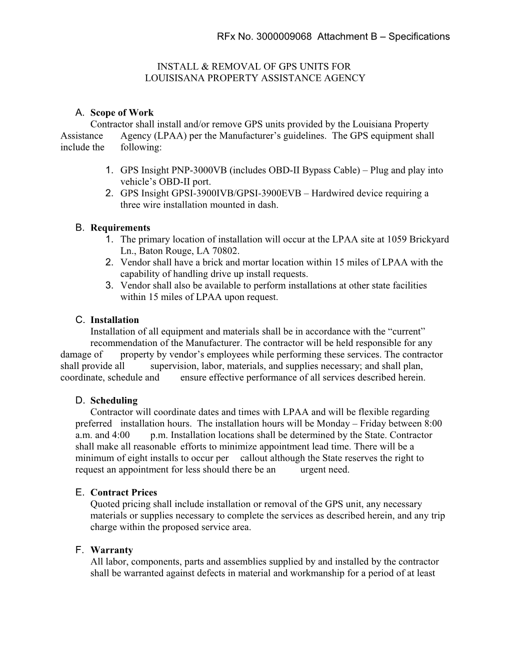 Rfx No. 3000009068 Attachment B Specifications