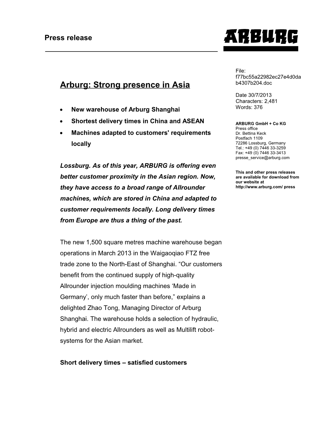 Arburg: Strong Presence in Asia