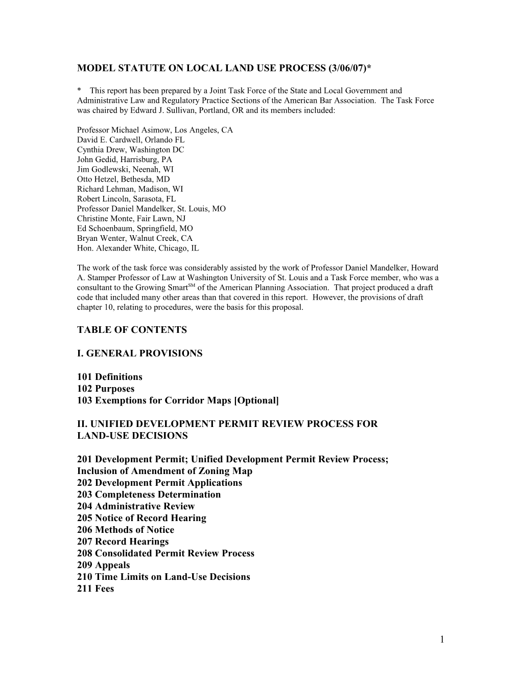 Model Statute on Local Land Use Process (3/06/07)*