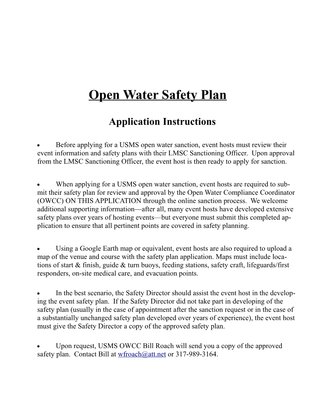 Open Water Safety Plan
