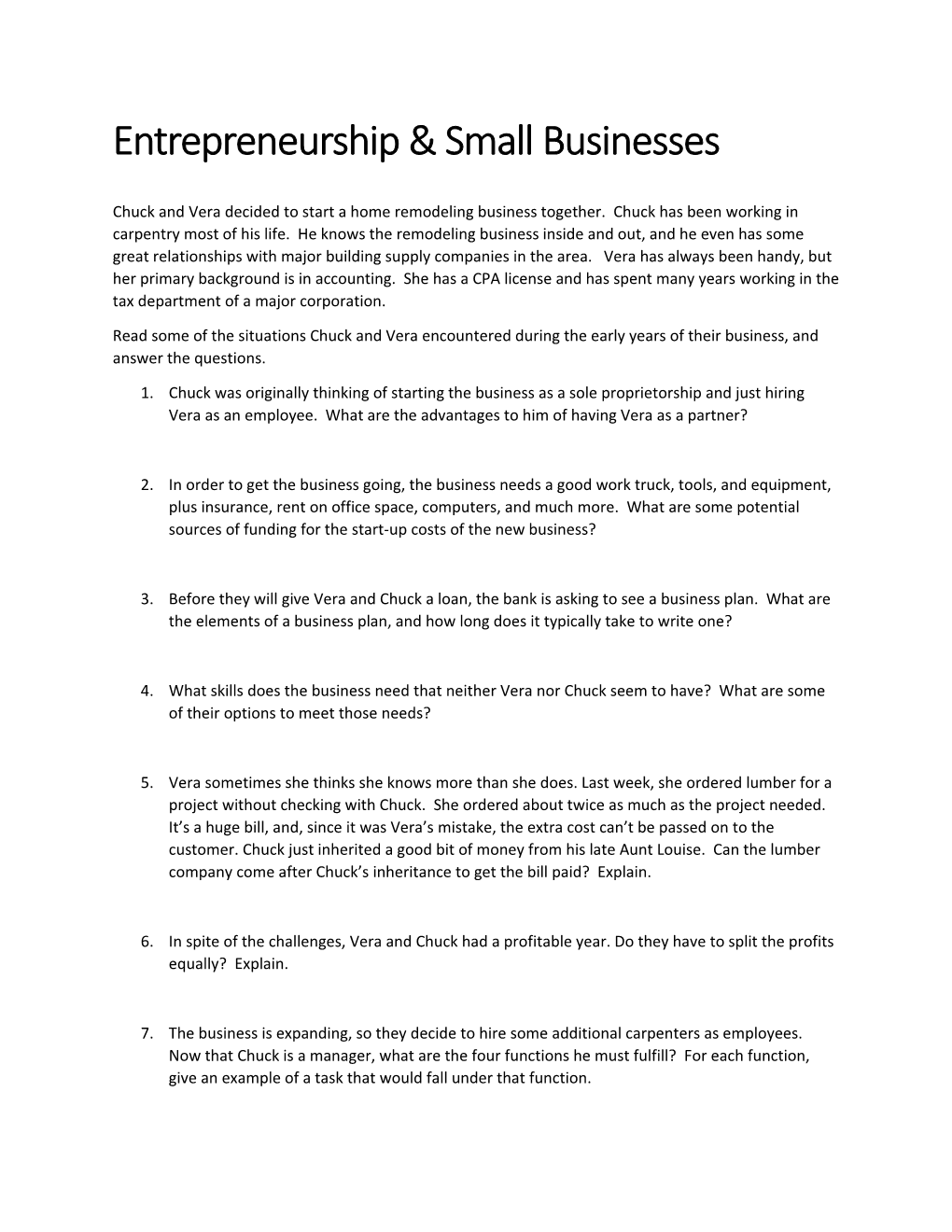 Entrepreneurship & Small Businesses