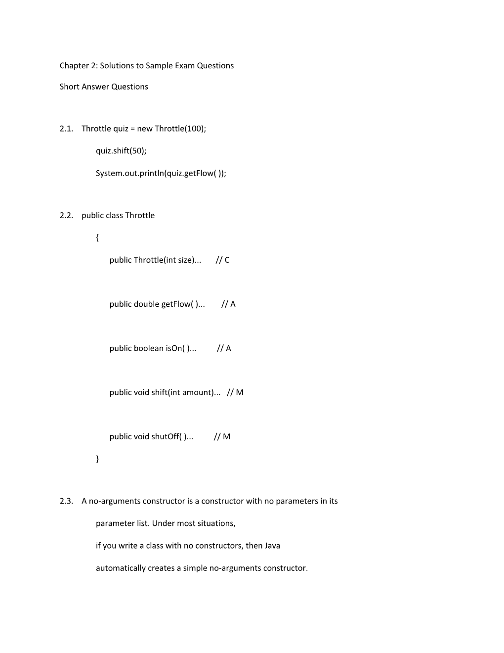 Chapter 2: Solutions to Sample Exam Questions