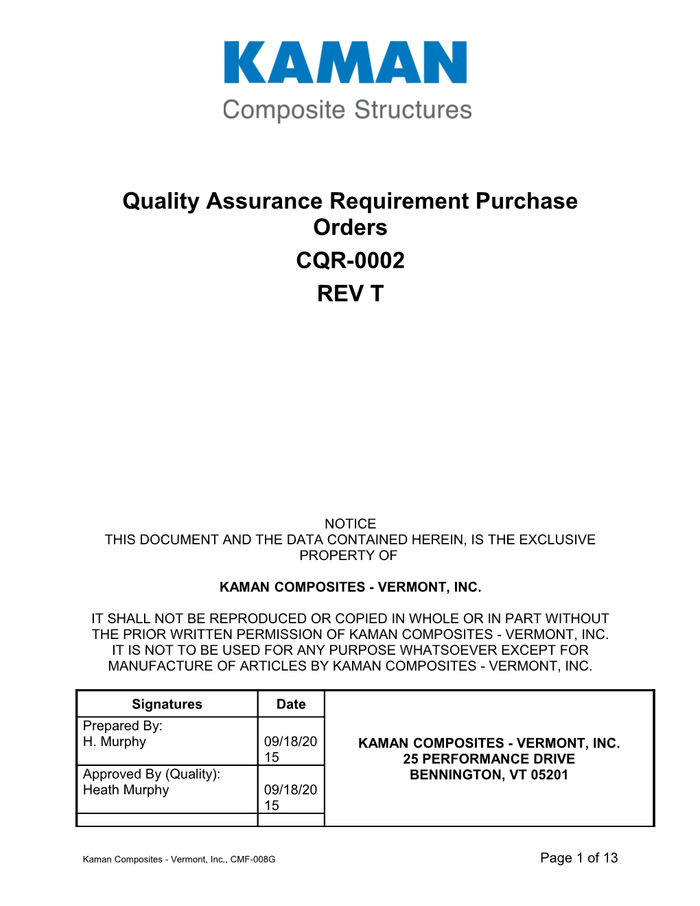 Quality Assurance Requirement Purchase Orders