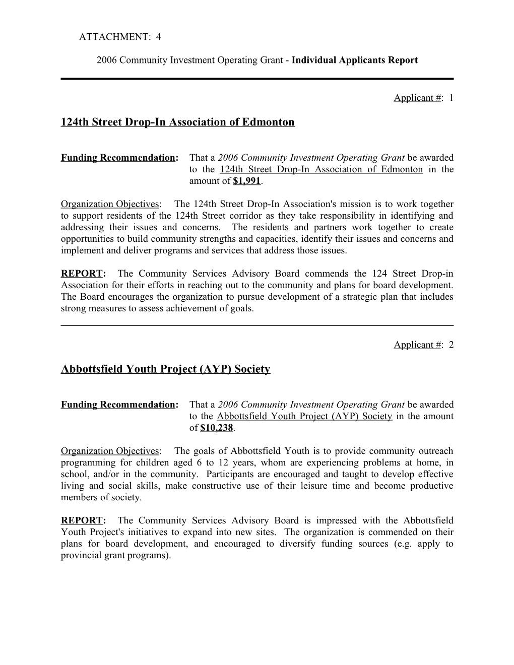 Report for City Council April 25, 2006 Meeting