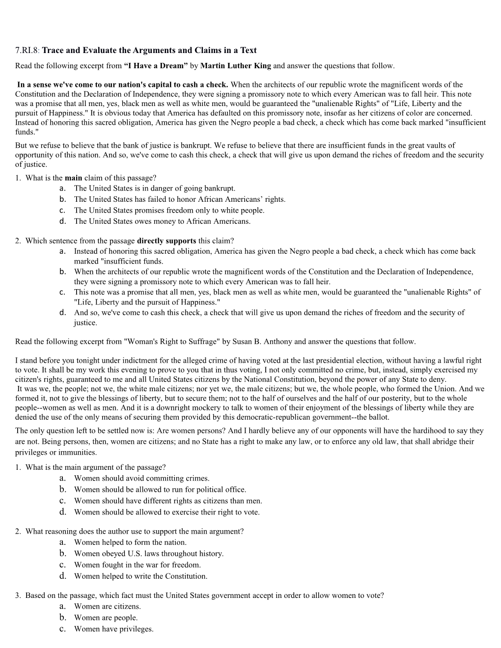 7.RI.8: Trace and Evaluate the Arguments and Claims in a Text