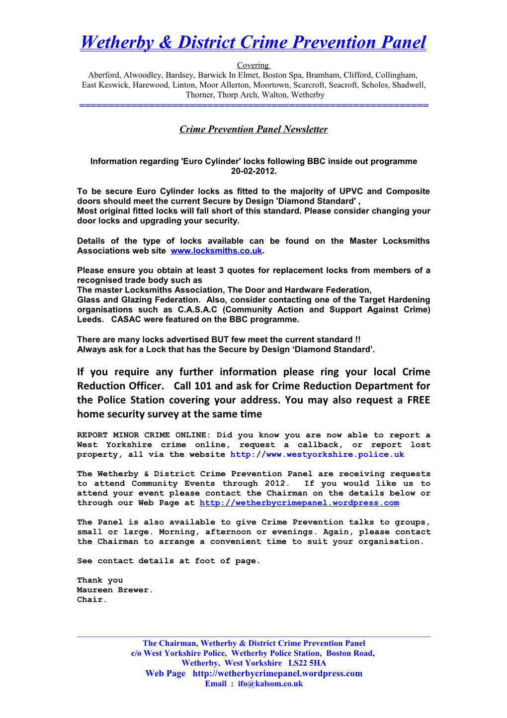 Crime Prevention Panel Newsletter