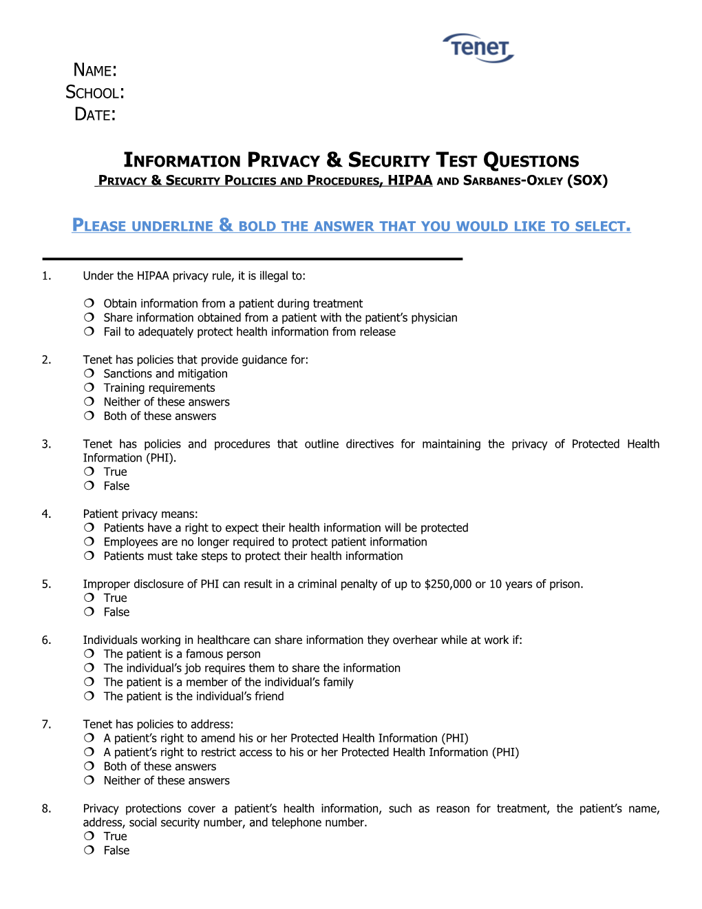 Information Privacy & Security Test Questions