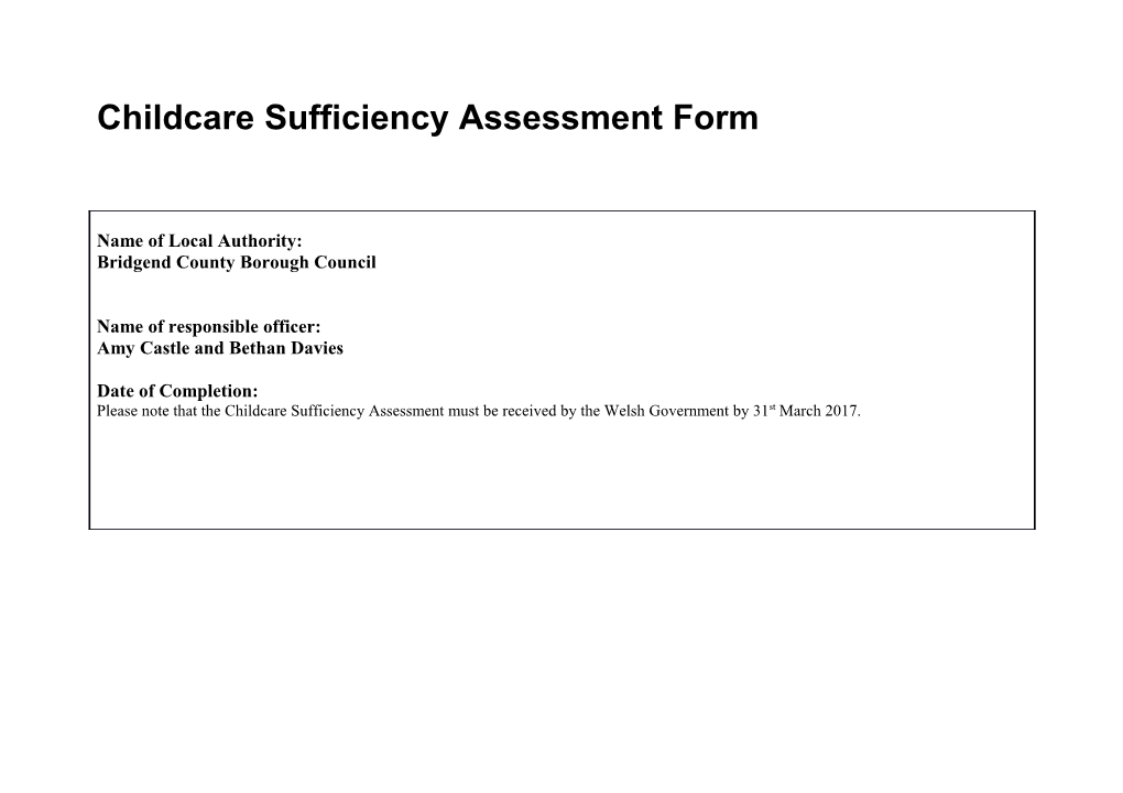 Childcare Sufficiency Assessment Form