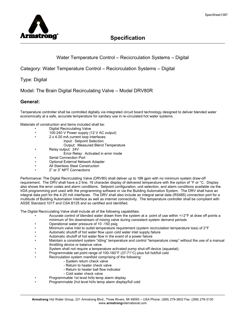 Water Temperature Control Recicrculation Systems Digital