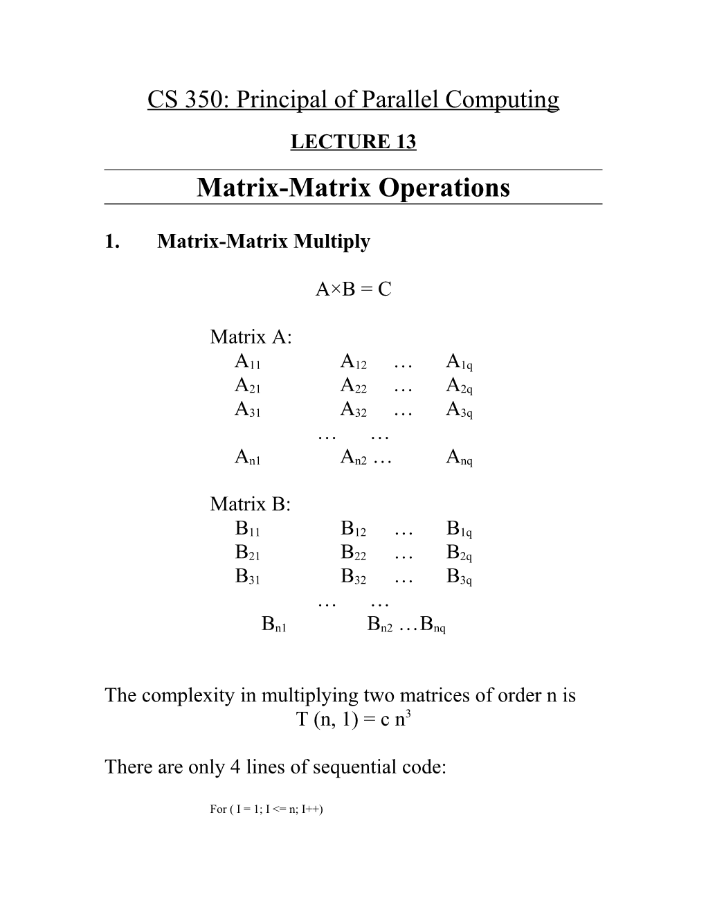 CS 350: Principal of Parallel Computing