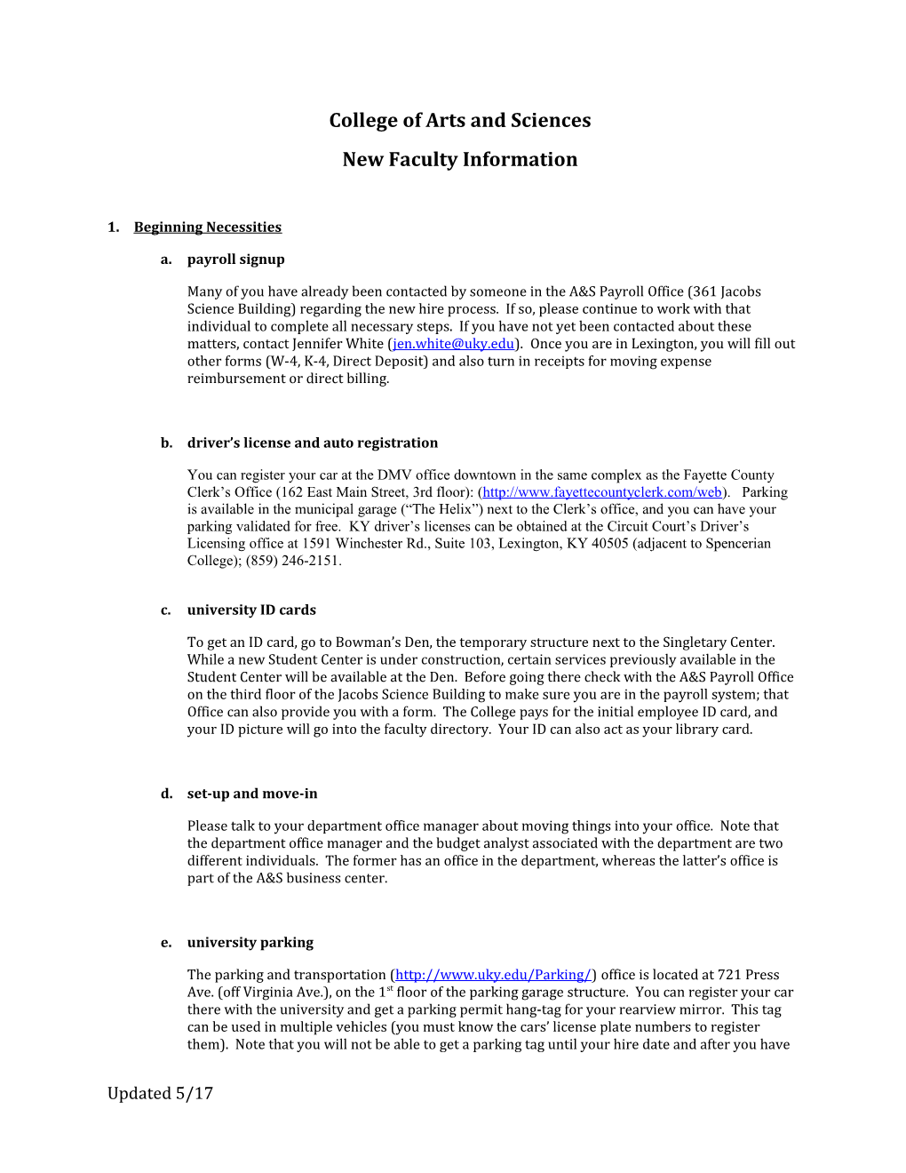 University of Kentucky English Department New Faculty Wiki, Updated 5/2008