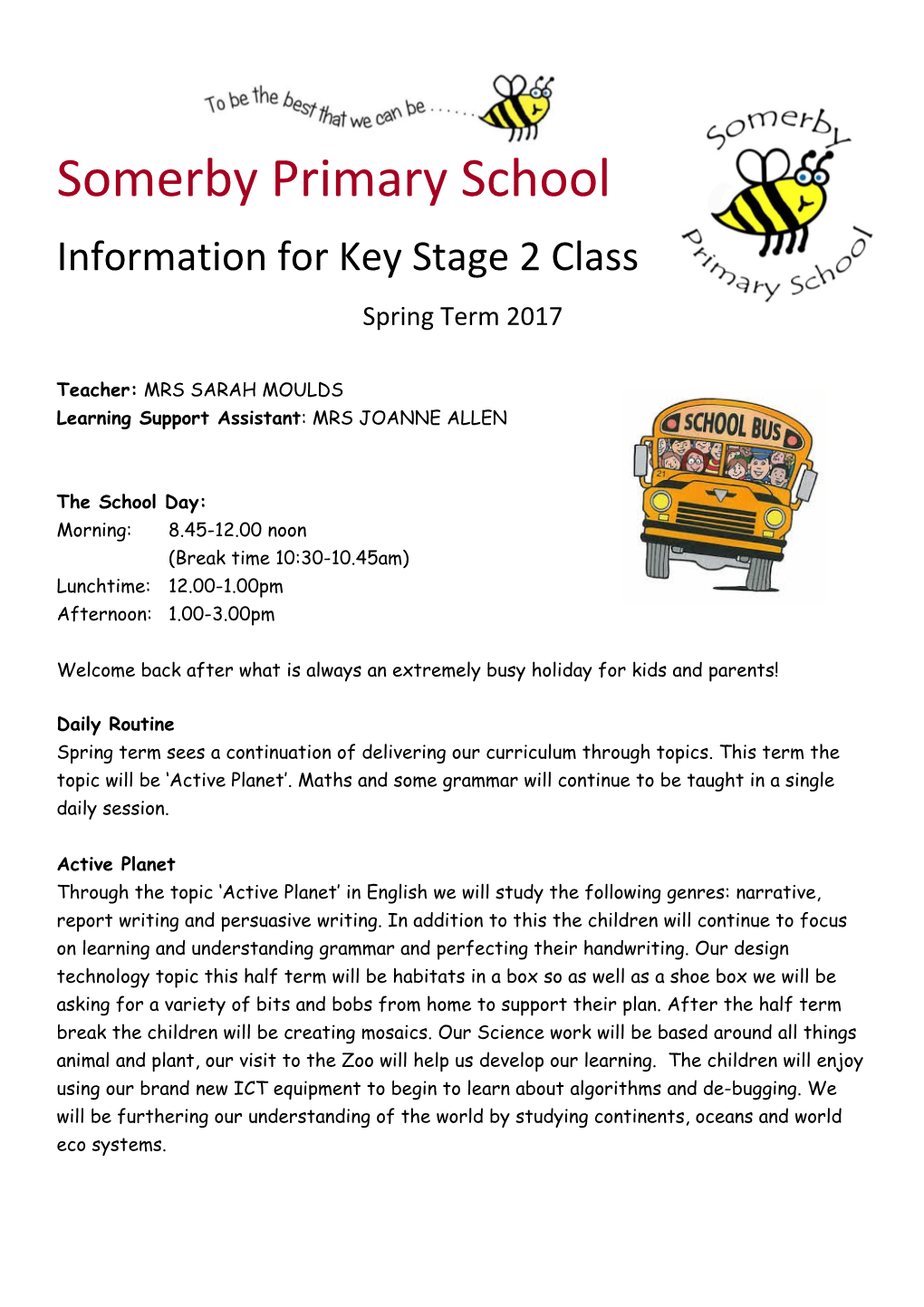 Information for Key Stage 2 Class