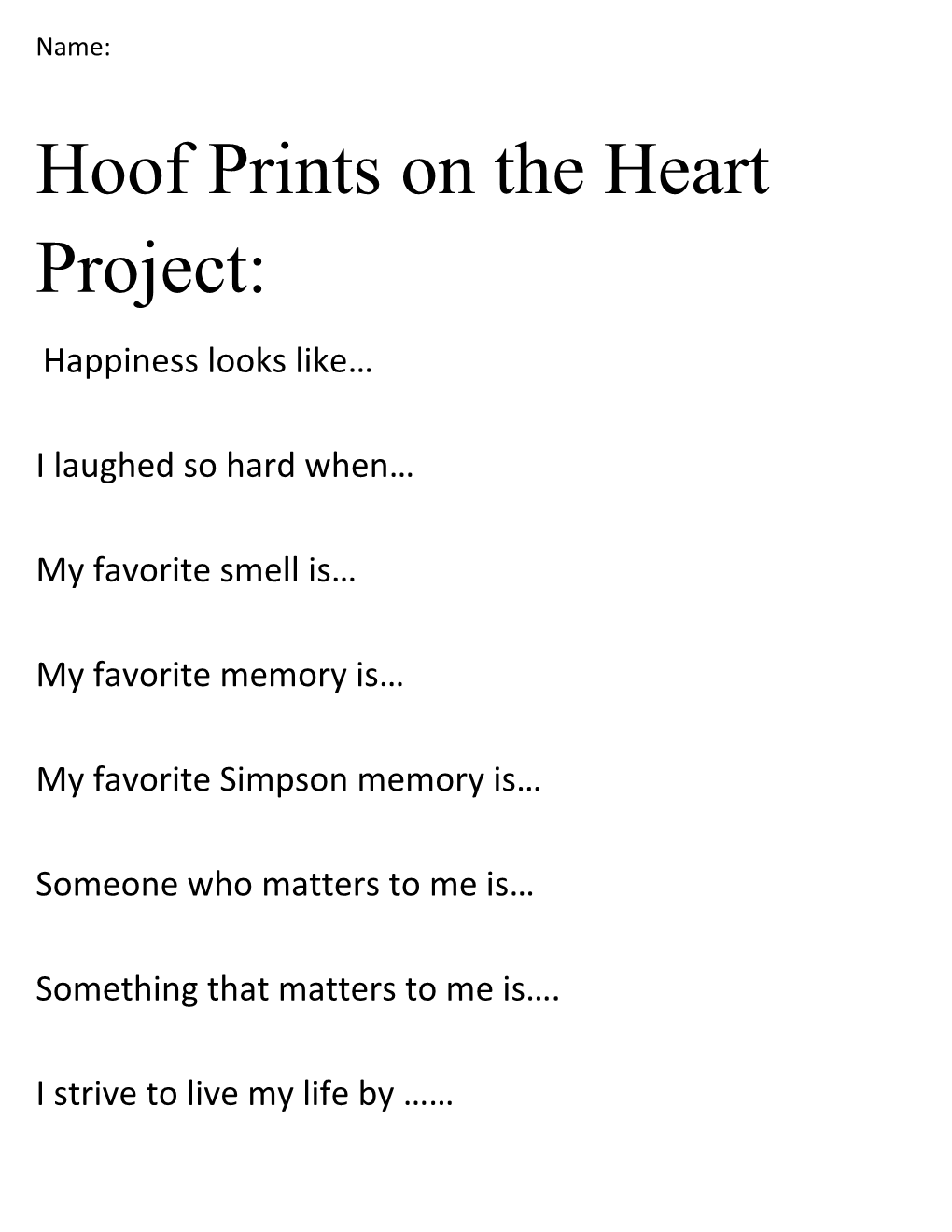 Hoof Prints on the Heart Project