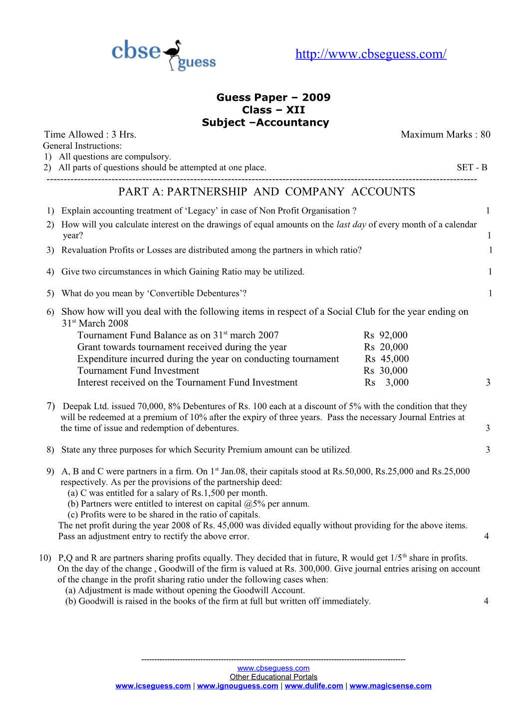 Accountancy Test - Class 12