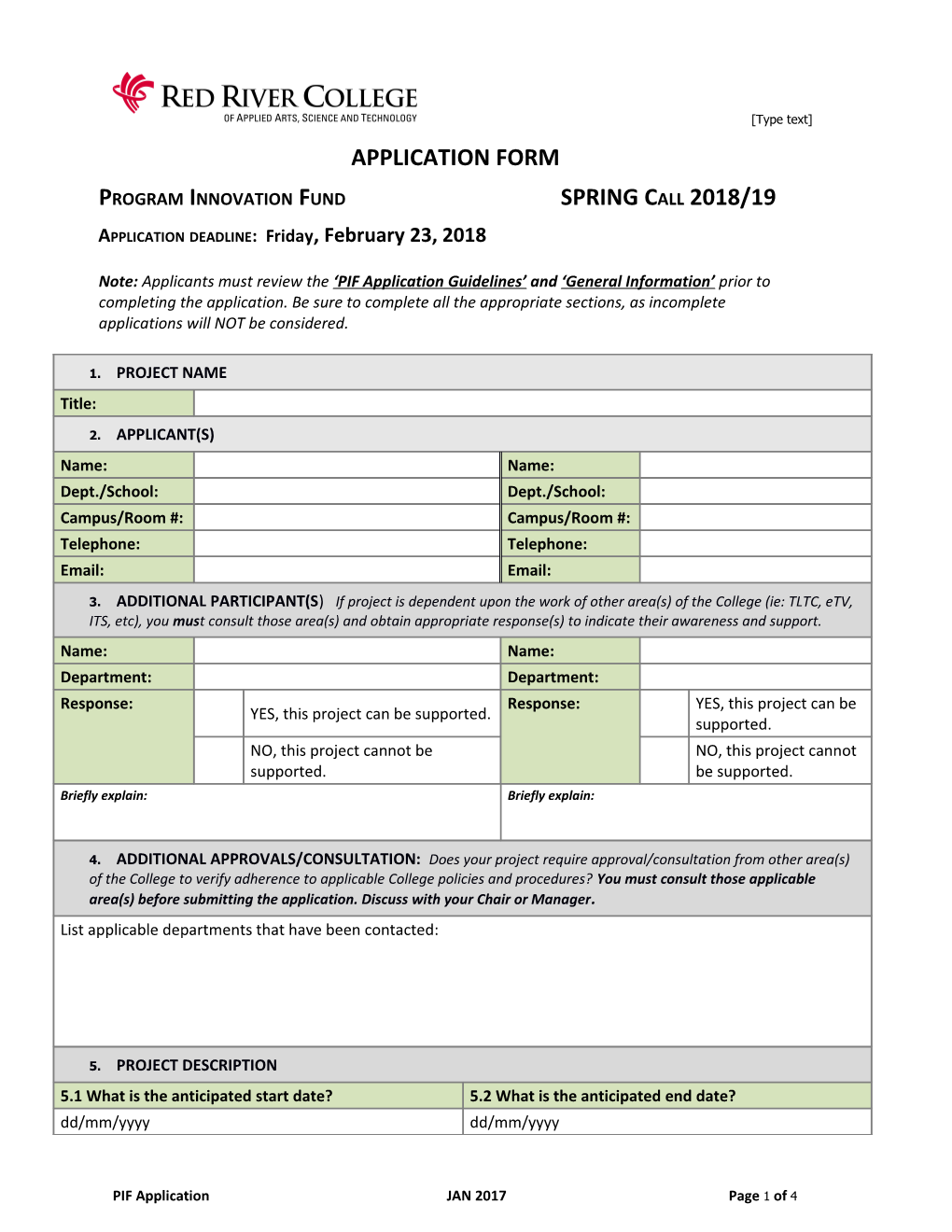 Program Innovation Fund Application Spring Call 2018/19