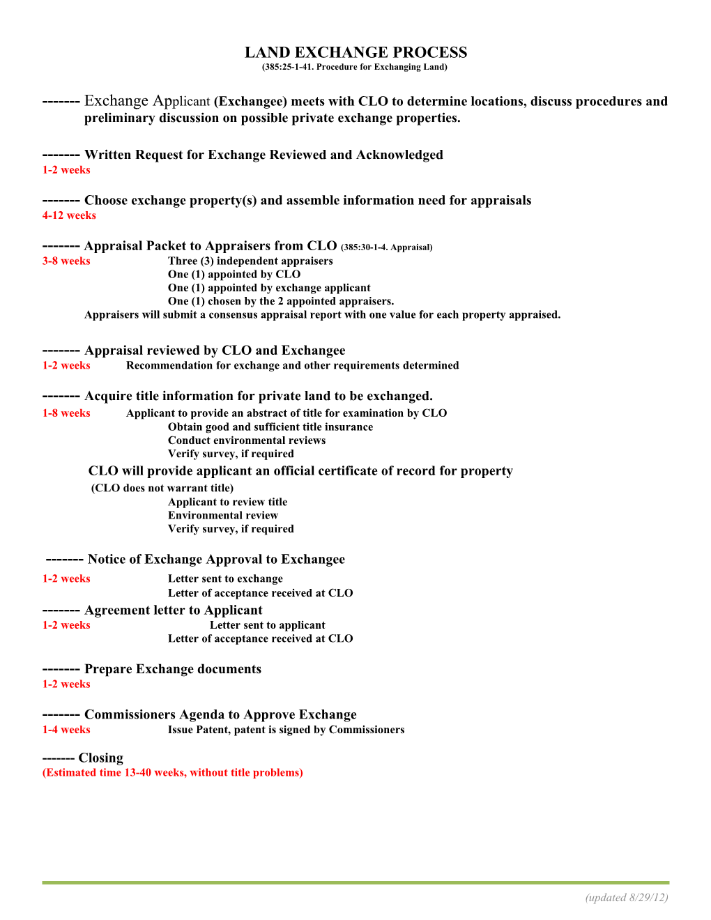 385:25-1-41. Procedure for Exchanging Land