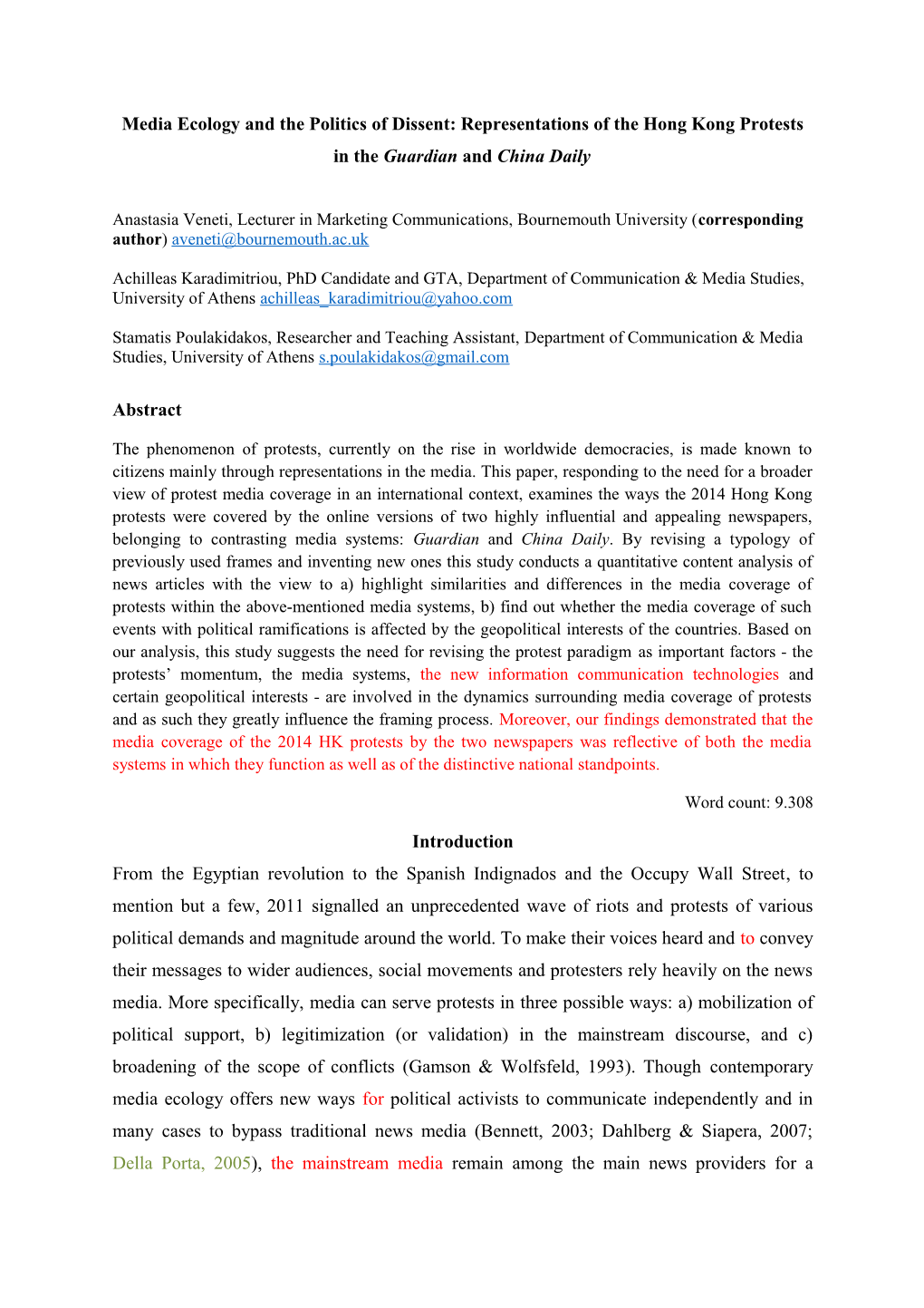 Media Ecology and the Politics of Dissent: Representations of the Hong Kong Protests In