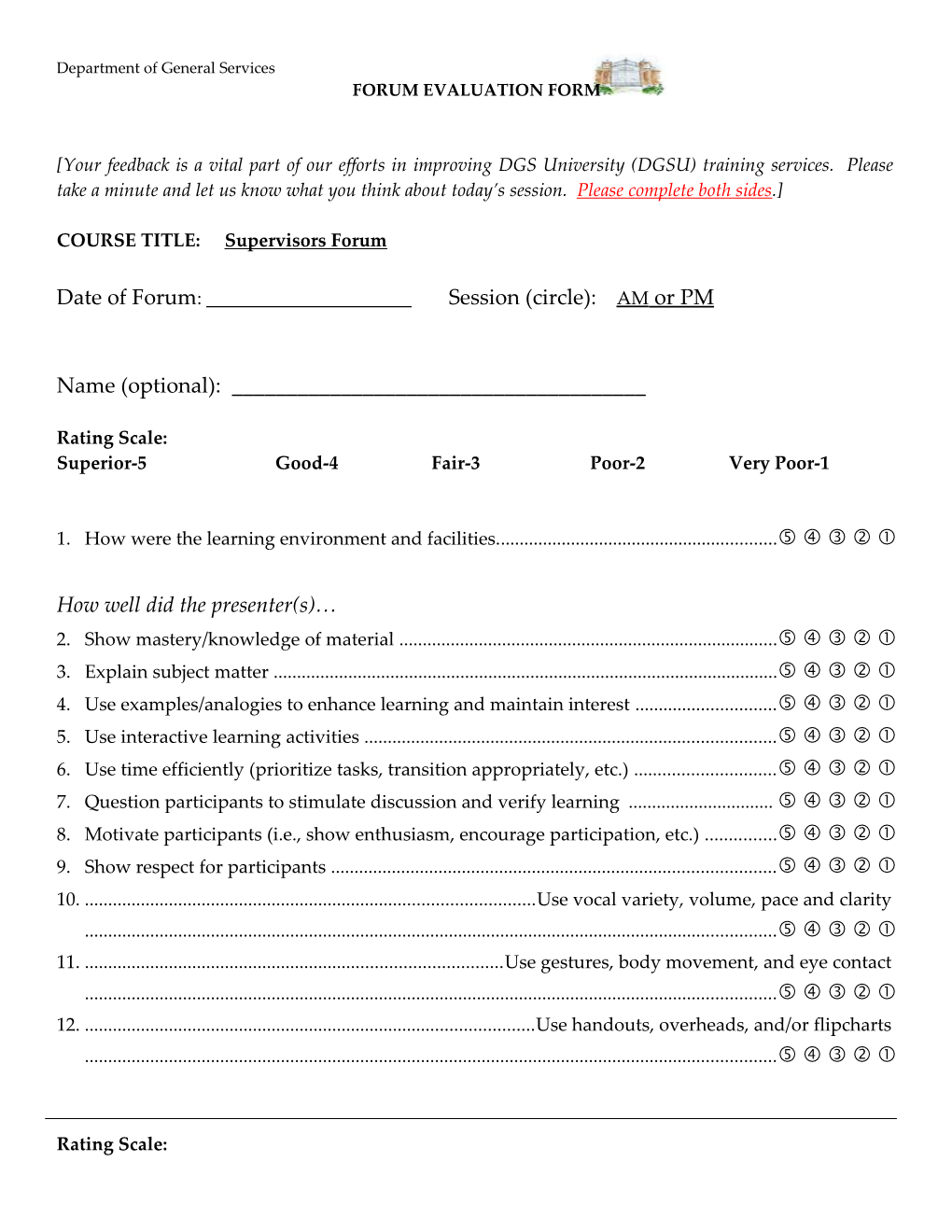 Forum Evaluation Form