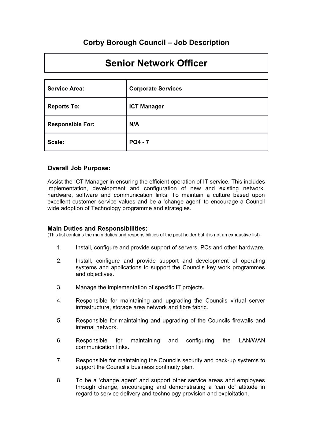 Corby Borough Council Job Description s3