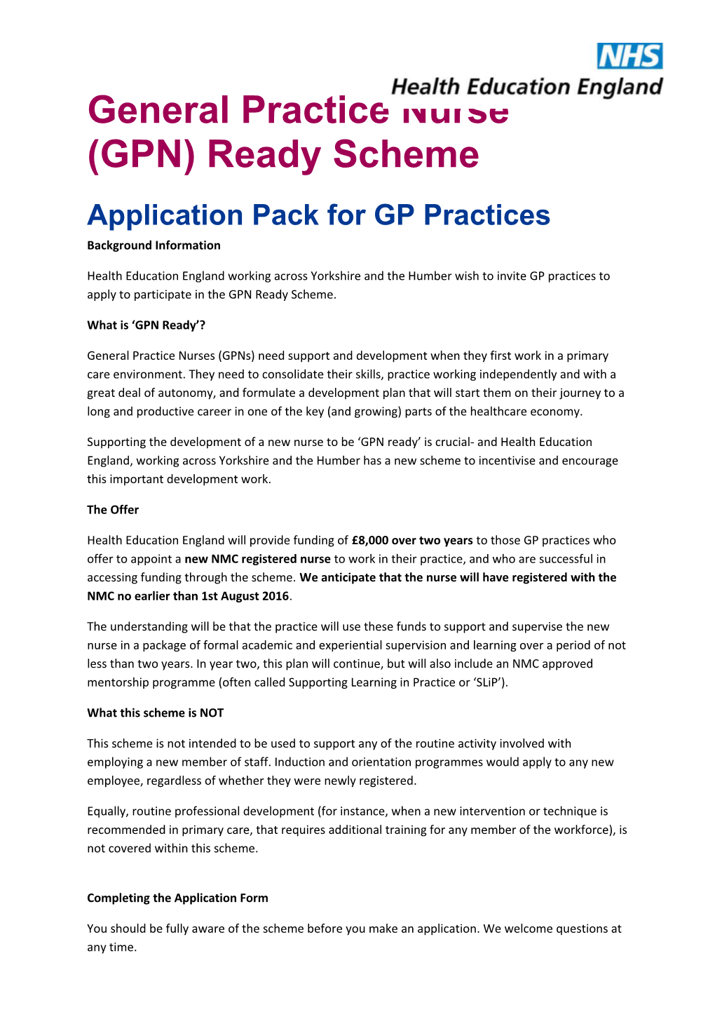 General Practice Nurse (GPN) Ready Scheme