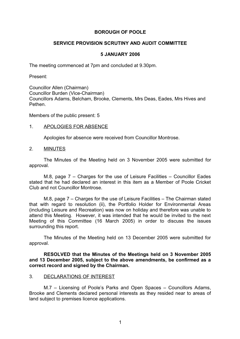 Minutes - Service Provision Scrutiny and Audit Committee - 5 January 2006